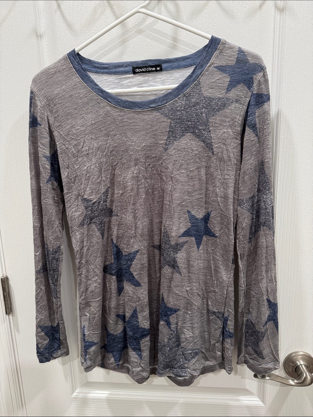 David Cline Gray Long-Sleeve Tee with Blue Star Print